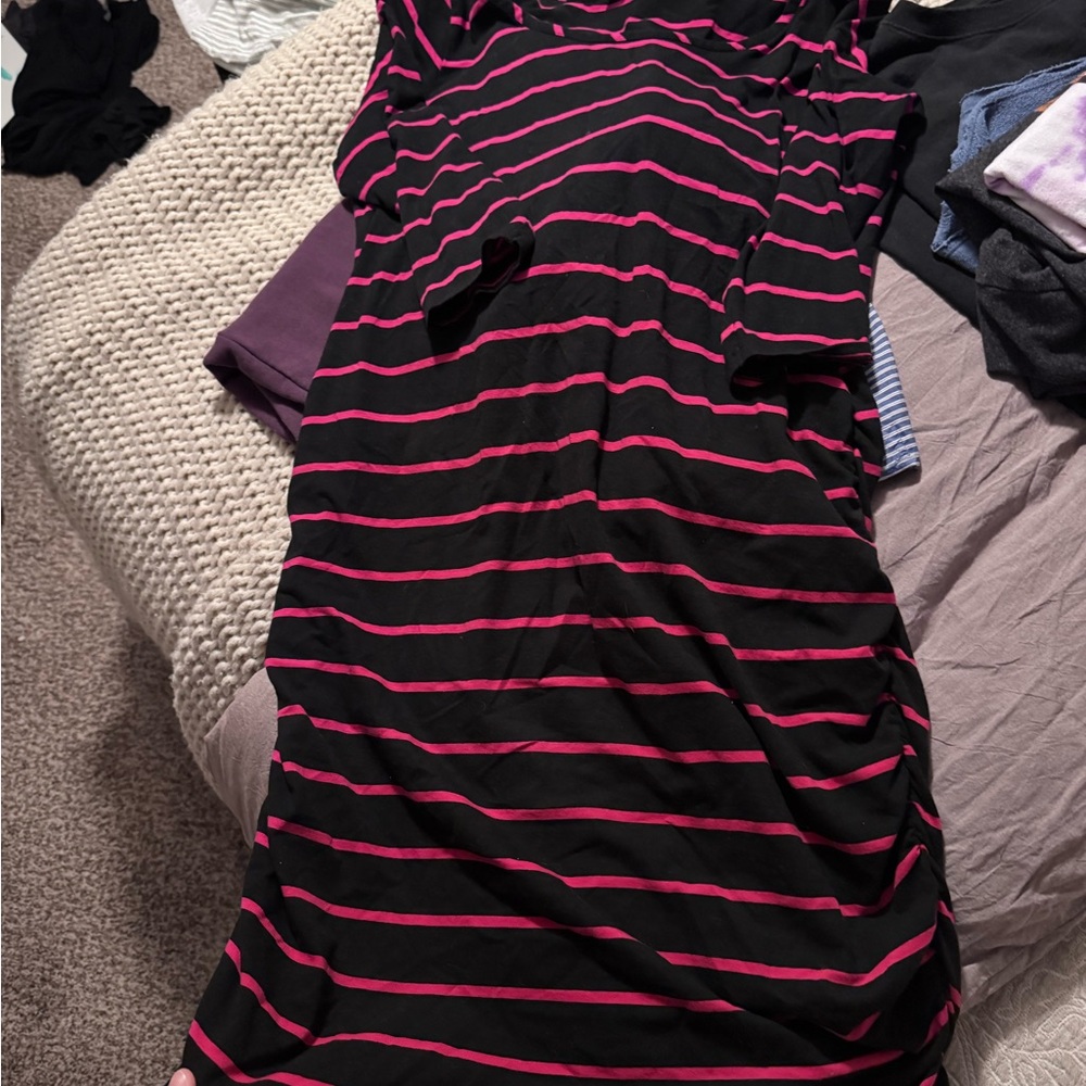 Striped Black and Pink Midi Dress